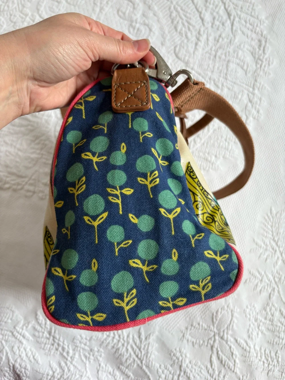 Fossil Key-Per mod floral handbag satchel shoulder bag coated canvas retro